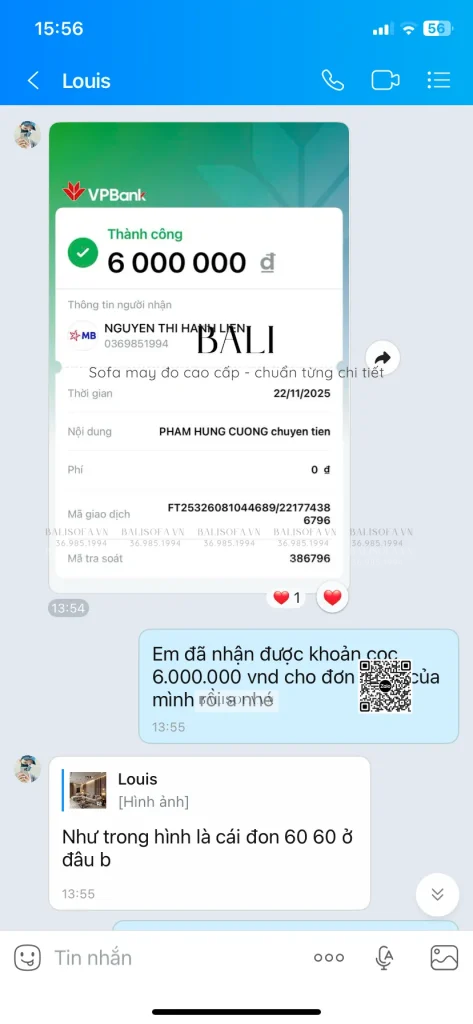 đặt cọc bộ sofa xưởng BALI | balisofa.vn