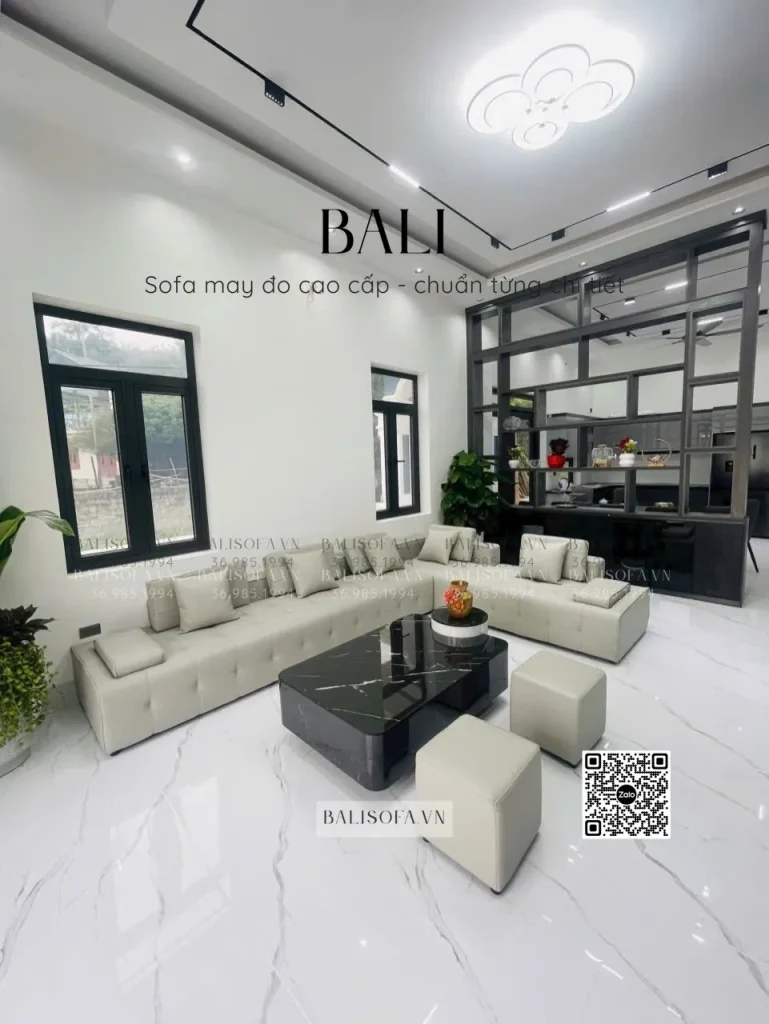 Ghế sofa phòng khách thiết kế chữ L – sofa da cao cấp phù hợp cho mọi phòng khách